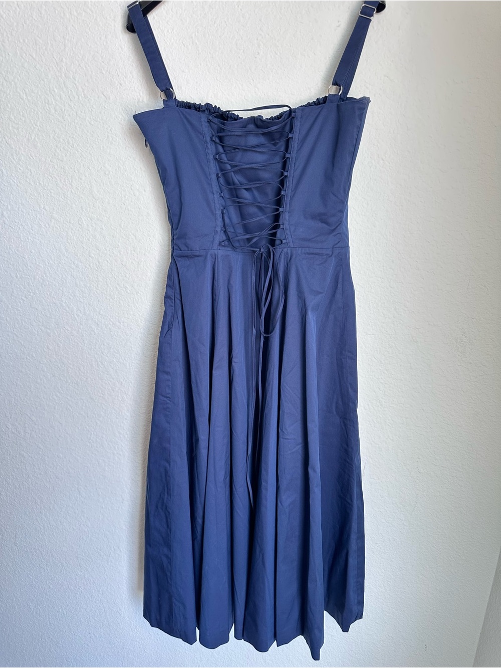 House of CB Carmen Navy Blue Corset Lace Up Back Dress large Milkmaid Sundress - Picture 15 of 16